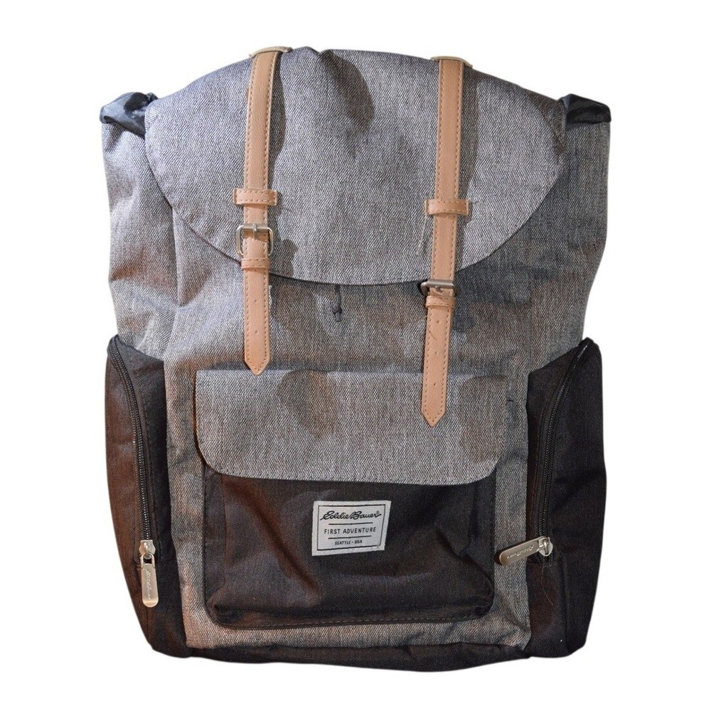 Eddie Bauer First Adventure Diaper Backpack‎ Unisex Grey Herringbone EUC Buckle